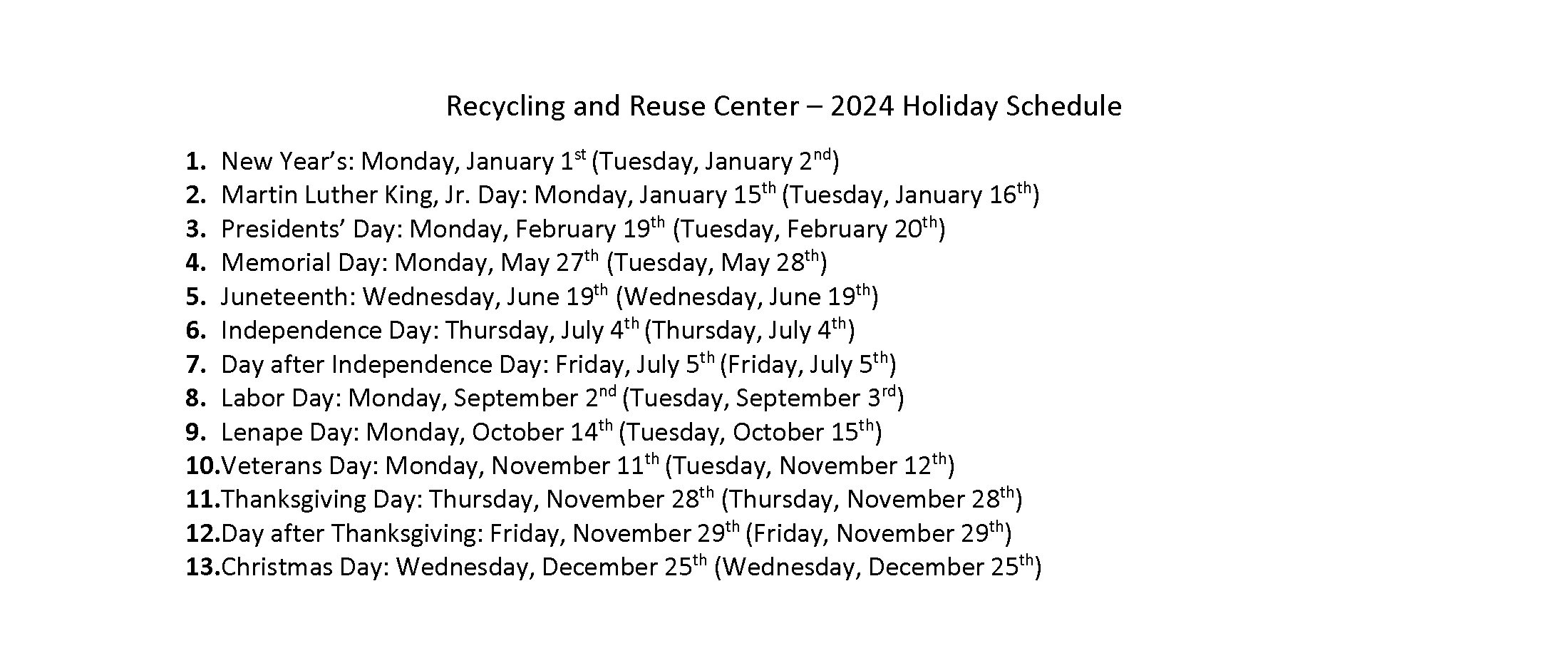 Recycling and Reuse Holidays 2024