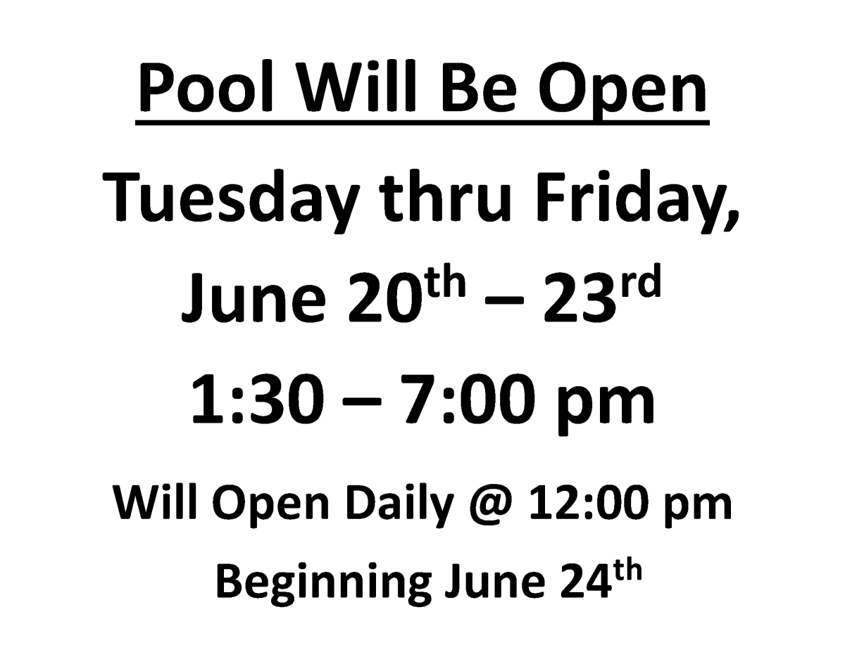 Moriello Pool Hours - June 20th to 23rd