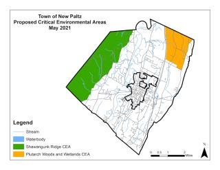 Map showing proposed Critical Environmental Areas in New Paltz