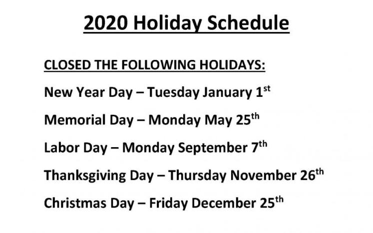 CW HOLIDAY SCHEDULE