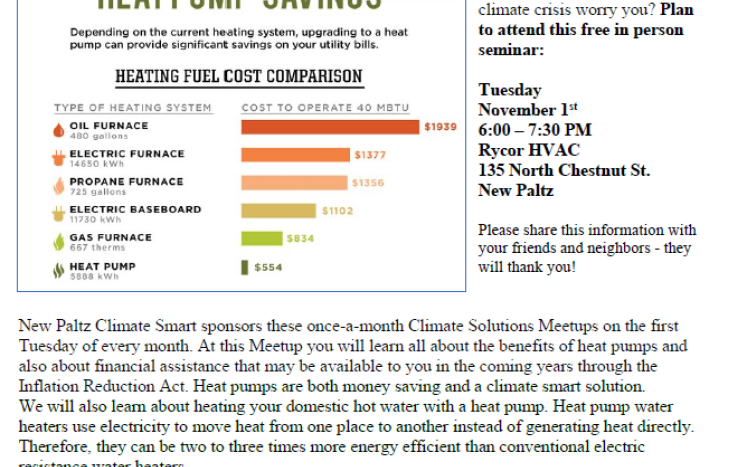 November 1st Climate Smart Solutions Meetup:  Learn About A Climate Solution That Will Save You Money: Heat Pump Technology